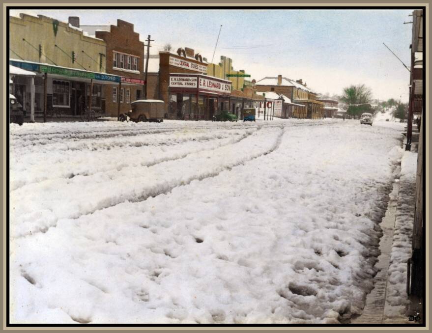 CHILLY BLANKET: Snow coats Maybe Street, Bombala on June 22, 1949. Picture taken by Greg Wolfe and published courtesy of Kelly Heffernan.
