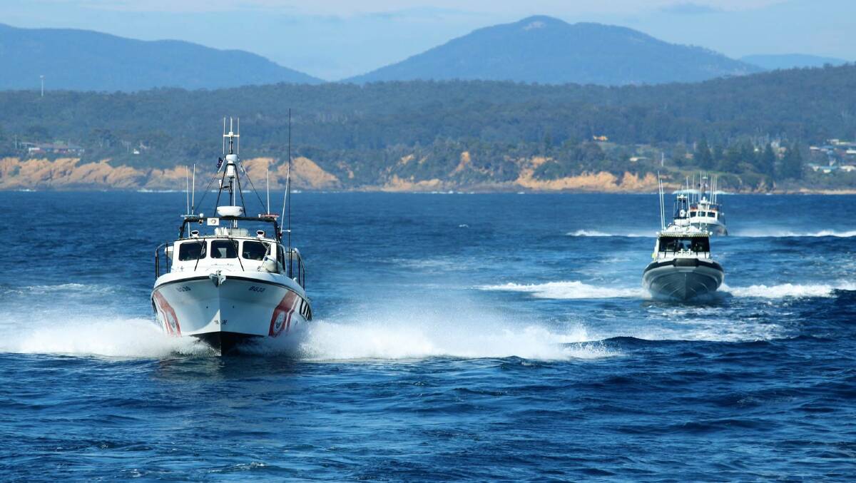 HEADING OUT: Marine Rescue vessels Bermagui 30, Narooma 30 and Merimbula 30 heading out to find the "missing men" between Bermagui and Montague Island.  