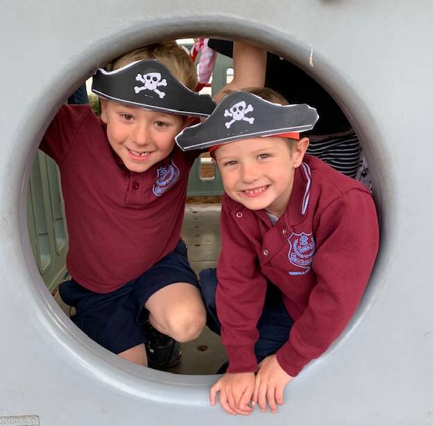 FUN FUNDRAISER: Bombala Public School pupils Jaxon Broz and Tom Edgecombe dress up for Talk Like a Pirate Day activities.