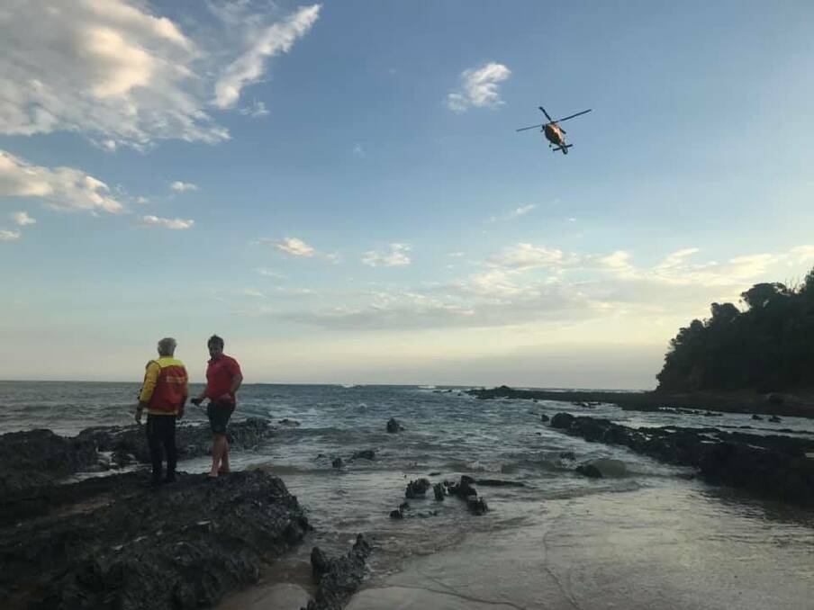 Surf lifesavers from Batemans Bay Surf Lifesaving Club, Broulee Surfers Surf Life Saving Club and FSC Support Operations help with the search on Monday, January 25. Image: Far South Coast Surf Lifesaving Branch. 