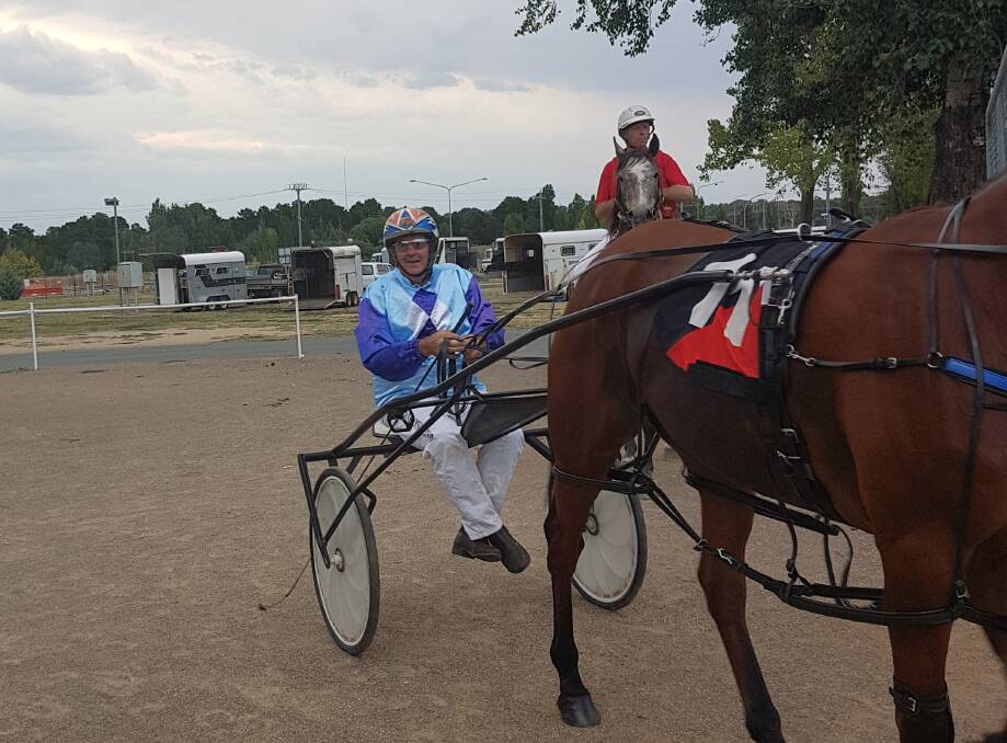 ON THE TROT: Harness racer and horse trainer Frank O'Sullivan ready to roll at the Canberra paceway. O'Sullivan will be taking on the paceway at Bega Show.