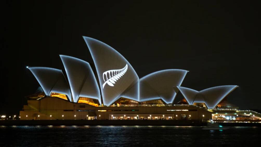 The silver fern of New Zealand was also projected on to the sails of the Sydney Opera House this week.