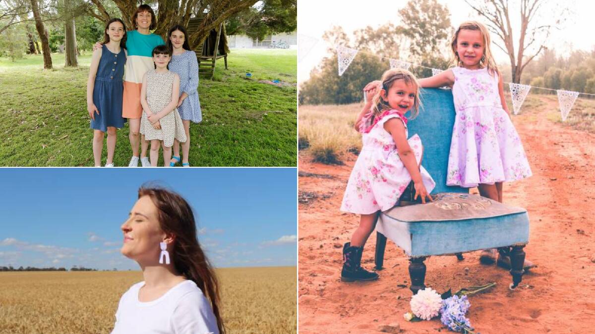 Clockwise from top left: Suz Seniore and her daughters; Pippa and Zoe Ebsworth modelling their mother Michelle's clothing line, and Emily Cousins.