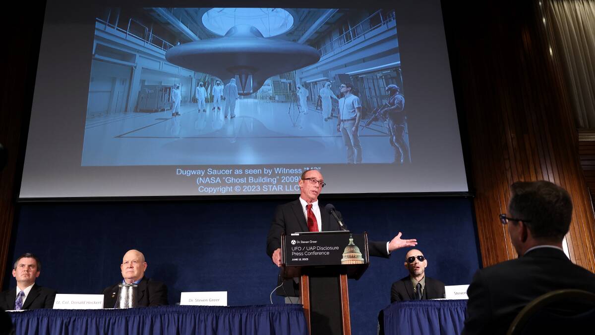 Dr Steven Greer Holds His UFO/UAP Disclosure Press Conference In Washington, DC. Picture Getty Images