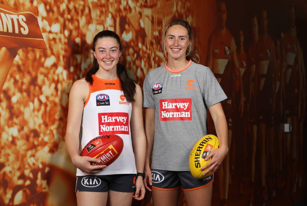 Walking tall: Emily Pease and Tarni Evans will make the move to Sydney after both were selected by the GWS Giants in the AFLW draft on Tuesday. Picture: Giants Media. 