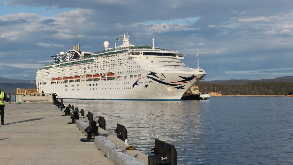 The P&O Pacific Explorer is guided into dock at Eden. An application has been lodged to extend the cruise wharf and remove a cap on cruise visits. 