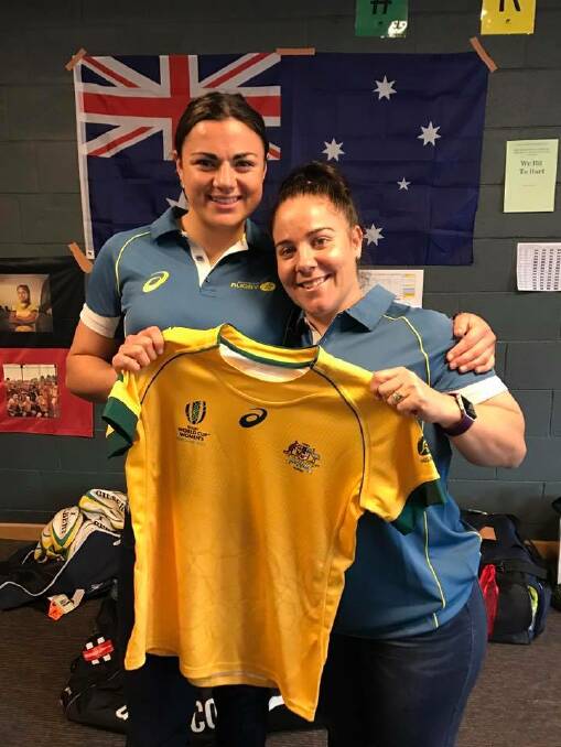 Millie Boyle (left) during a Wallaroos jumper presentation will return to rugby league and line up with the NSW Blues later this month. 