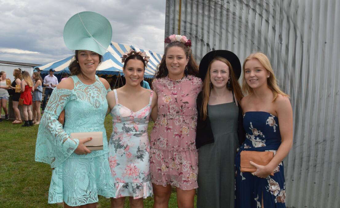 SOCIAL SCENE: Tayla Ventry, Georgia Jones, Kartr Hampshire, Mackenzie Phillips and Bree Brownlie at the Bombala Races last year with the Cup to run on Saturday. 