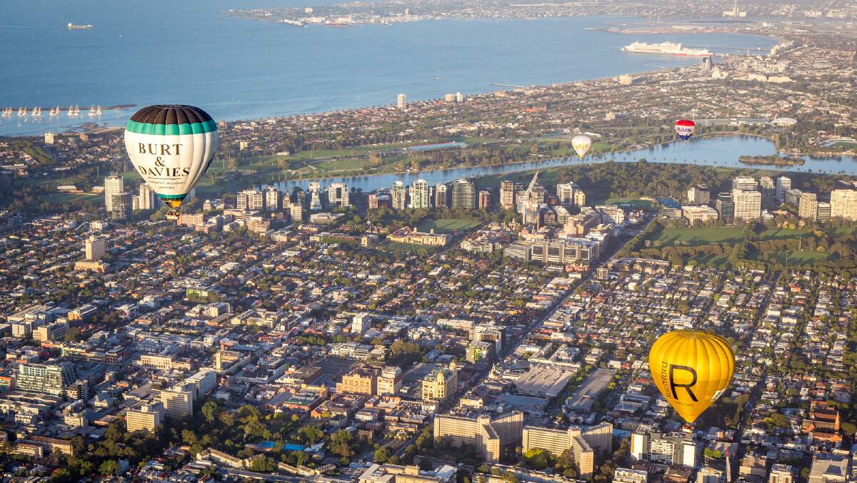 Hot air ballooning over Melbourne in Victoria.