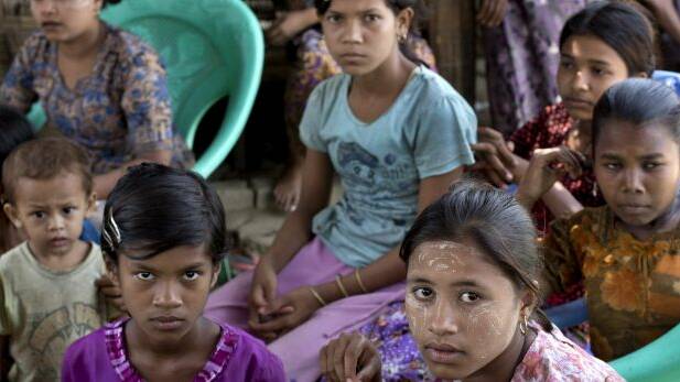 Rohingya girls sit at a refugee camp north of Sittwe in Myanmar. Photo: AP