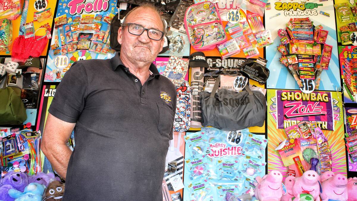 Wagga Wagga's Alec Gee has been selling showbags across Australia for 30 years. Picture: Alasdair McDonald
