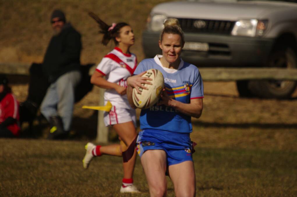 Bombala High Heelers ladies league tag player Tash Stewart during a tough game against the Eden women on Saturday.