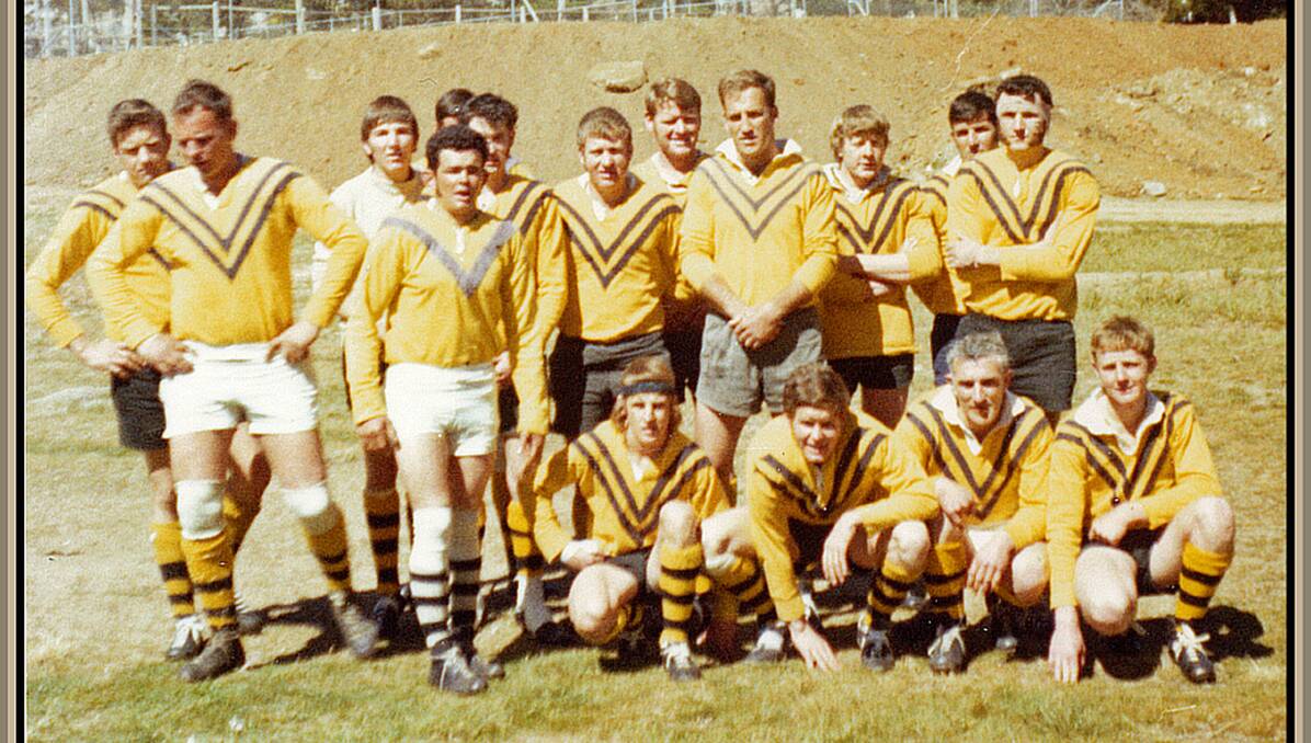 The Delegate Reserve Grade players are from back left: Brendon Ventry, Brian Callaughan, Neil Armstrong, Kevin Baker, Ray Martin, Ron Collins, Bob Smith, Col Kirkby, Max Walker, Alan Walker and Brendon Crawford. Front from left: Ken Ingram, Bob Donahue, Scrub Crotty and Stan O' Hare.