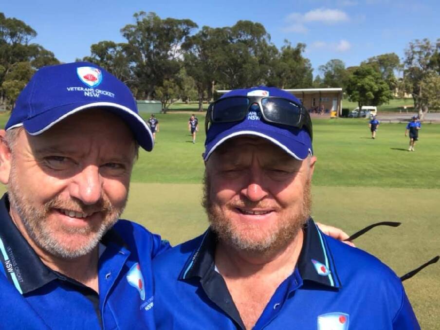 NSW captain Stephen Leathley with Delegate Public School principal Brad Bannister at the Veteran's Over 50's cricket competition.