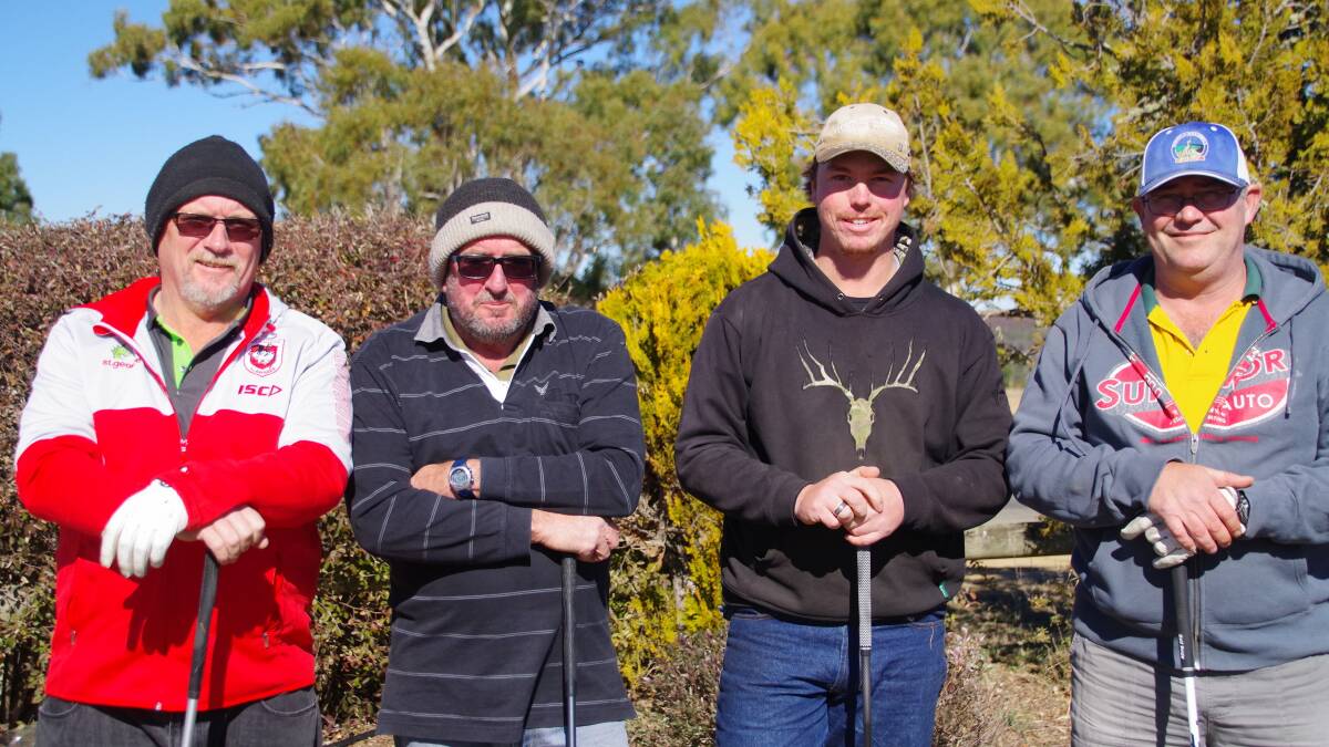 Getting ready to play a round of golf at Bombala were Wayne Elton, Cary Elton, Nathan Thistleton and Mick Brown.