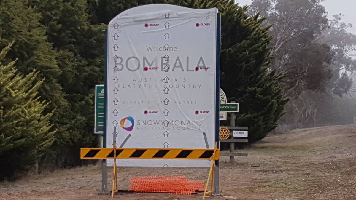 BIG WELCOME: The new Bombala sign erected by council on the western side of Bombala has obscured the town's community groups signs.