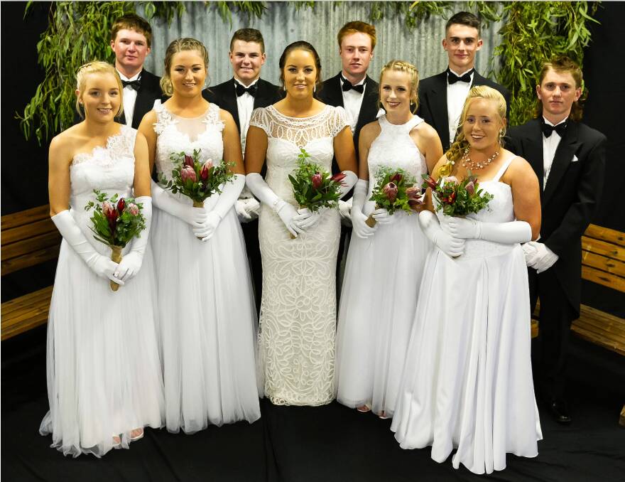 Debutantes and their partners from left Bree Brownlie partnered/escorted by Jack Merritt, Karter Hampshire – Baidon Sten, Tayla Ventry – Reagan Hurley, Mackenzie Phillips – Lane Stevenson and Brieanna Hepburn – Jack Cuzner. Photo: Phill Small