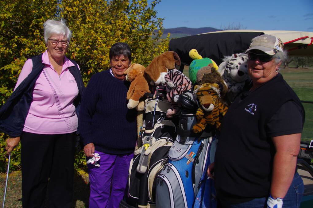 Out for a round of golf in the Delegate Country Club Golf Open on Saturday were Lorraine McCarthy, Nolene Bell and Pam Hanhne ready to tee off with their furry friends.