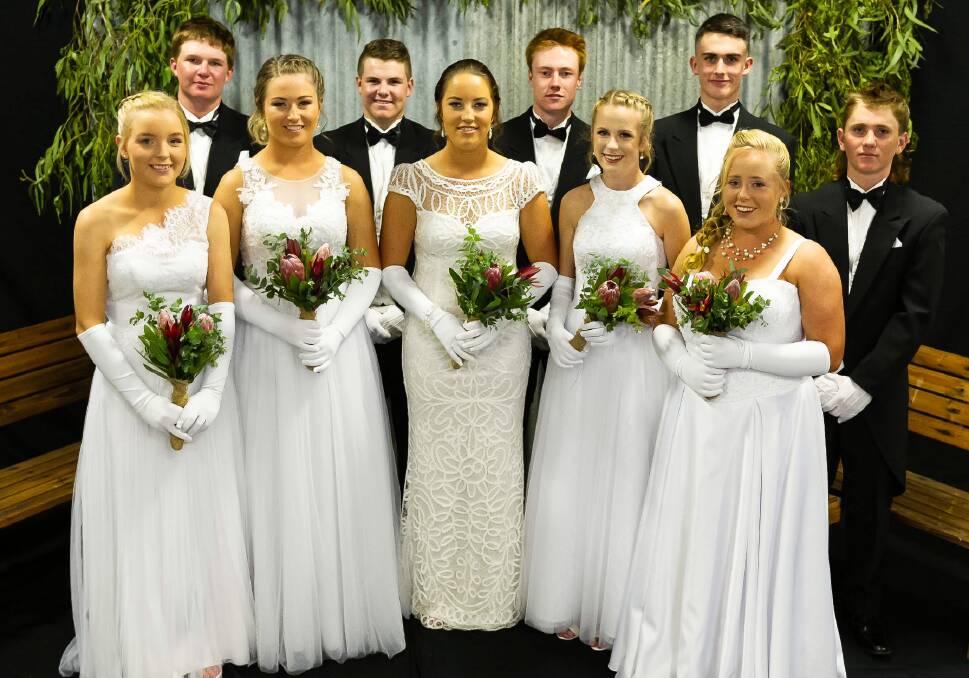 Debutantes and their partners from left Bree Brownlie partnered/escorted by Jack Merritt, Karter Hampshire – Baidon Sten, Tayla Ventry – Reagan Hurley, Mackenzie Phillips – Lane Stevenson and Brieanna Hepburn – Jack Cuzner. Photo: Phill Small