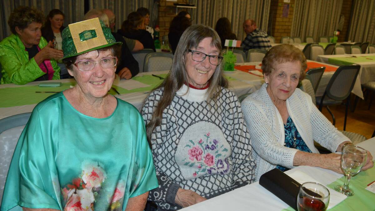 Joan Jones, Barbara Bateman and Enid Stewart were at Delegate Country Club on Friday celebrating St. Pat's Day with a meal of Italian lasagna cooked by John Barilaro.