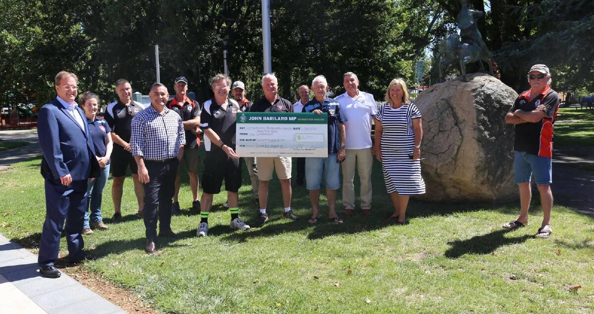 Member for Monaro John Barilaro with local MLC Bronnie Taylor, NSW Rugby League CEO David Trodden, Group 16 Rugby League Chairman Allan Wilton and representatives of the Cooma Stallions, Bombala Blue Heelers and Snowy River Bears.