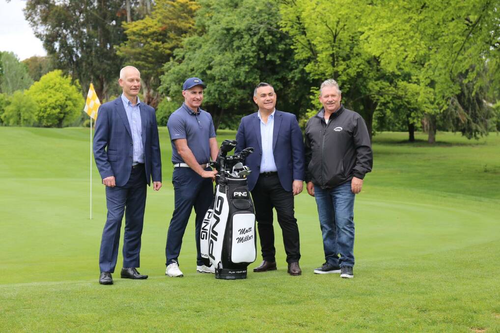 Member for Monaro John Barilaro with Golf NSW CEO Stuart Fraser, Australasia Player of the Year 2018 Matt Millar and Queanbeyan Golf Club president John Bull.