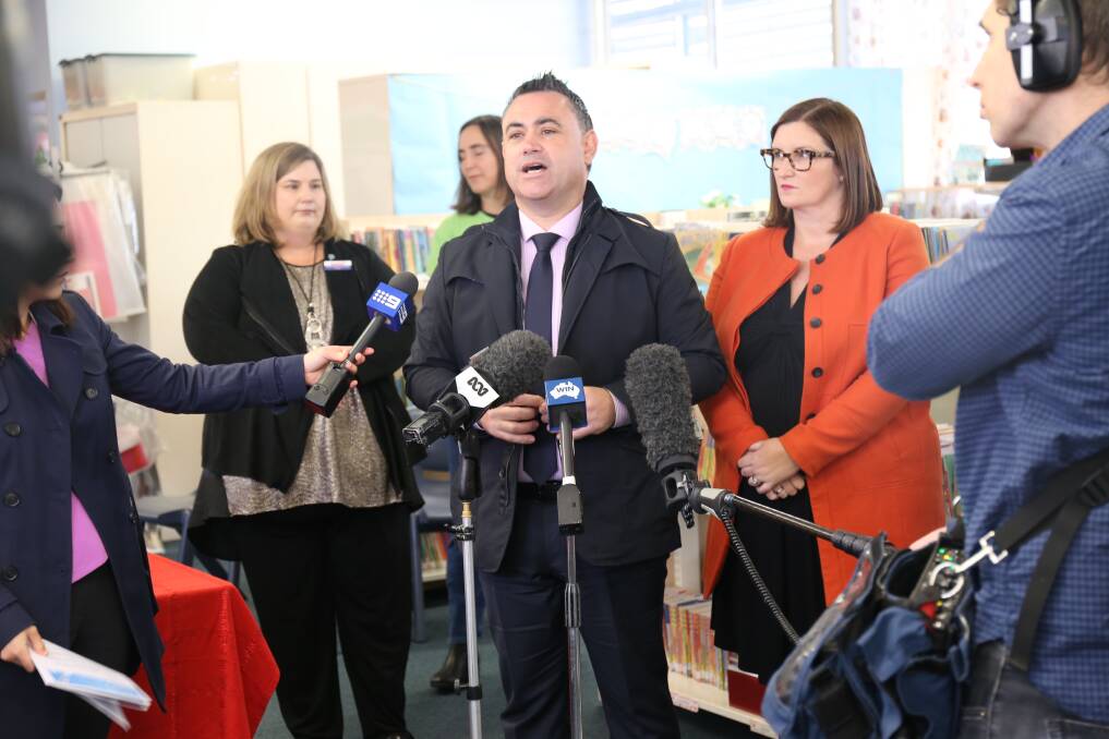 BUDGET EDUCATION: Deputy Premier and Member for Monaro John Barilaro and Assistant Minister for Education Sarah Mitchell make a pre-budget education announcement at Queanbeyan East Public School.