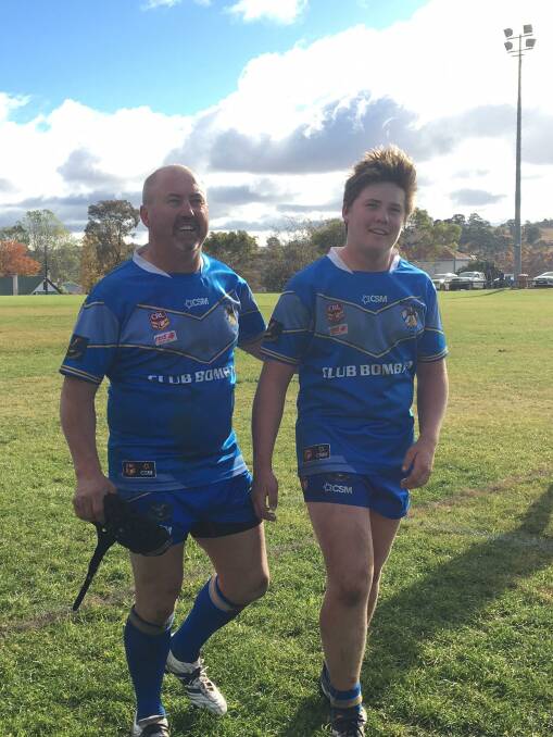 Footballer Des Peisley came out of retirement on Sunday to play alongside his son Charlie in the Bombala Blue Heelers Reserves game against Cooma.