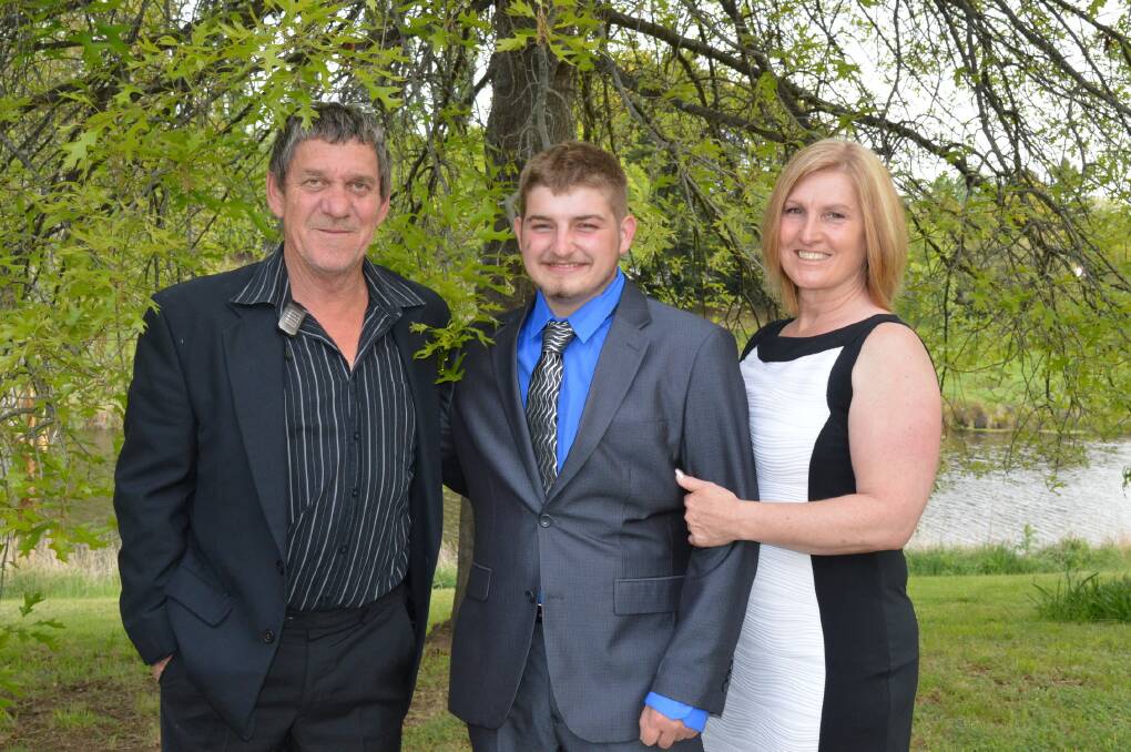 The Worley's - dad Ray, Year 12 formal student Clayton with his proud mother Dawn on the banks of the Bombala River before the formal reception in the school hall.