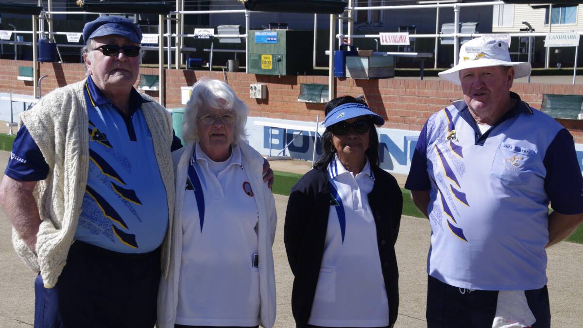 On a lovely sunny day Bombala bowlers Pat and Phil Kane along with Aurora Reed and Burt Ingram get ready to step out on the green for a game of bowls.