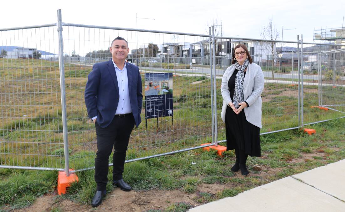 NSW Deputy Premier and Member for Monaro John Barilaro and Minister for Education and Early Childhood Learning Sarah Mitchell at the site of the new primary school being planned for Googong.