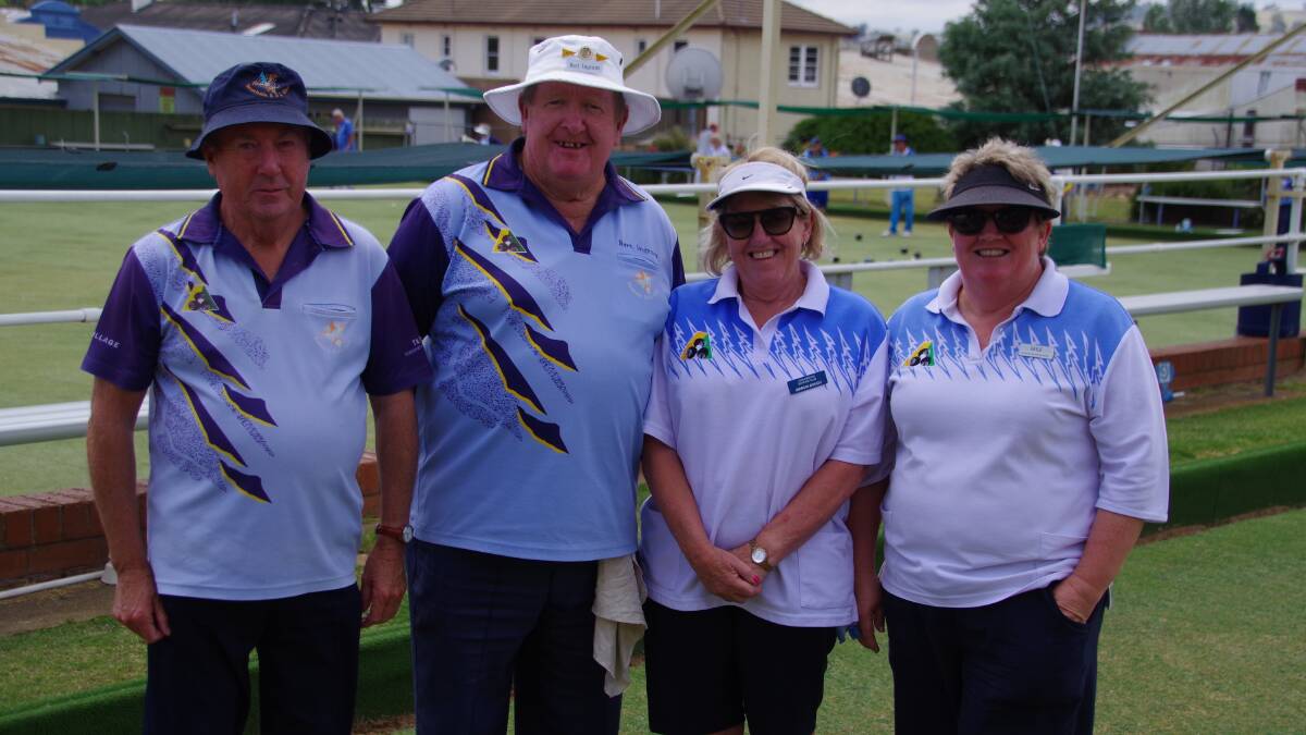 BOWLS CARNIVAL:  Bowlers Noel Batey, Burt Ingram, Marcia Douch and Gayle Schouten playing bowls at the annual Karrawatha Carnival.