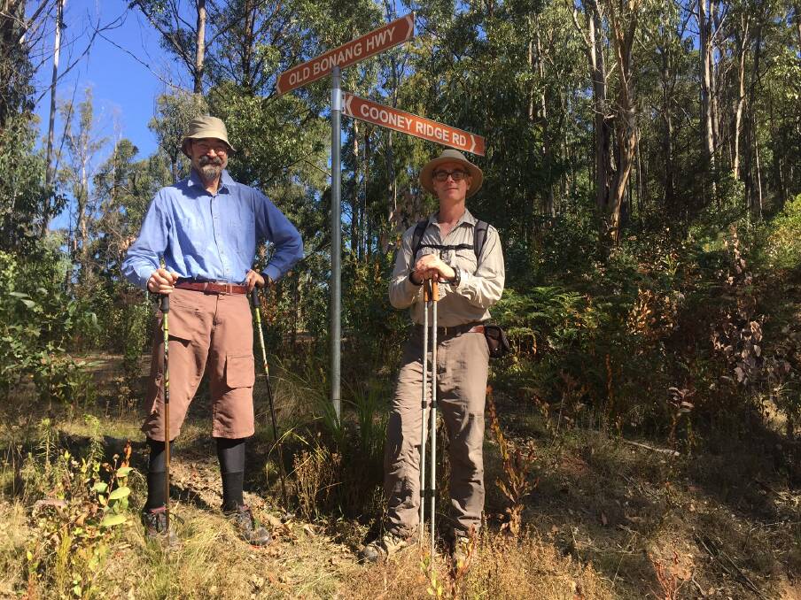PILGRIMAGE: David Schutz and Sean Deany, of Melbourne, on day one of their pilgrimage which will lead them to Mary MacKillop Hall in Eden next week. Picture: Paul Coghlan