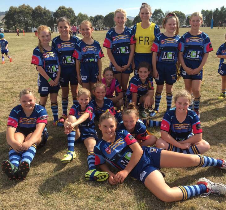 Bombala Blue Heelers under 12 League Tag side the Pink Pups with coach Tash Stewart.