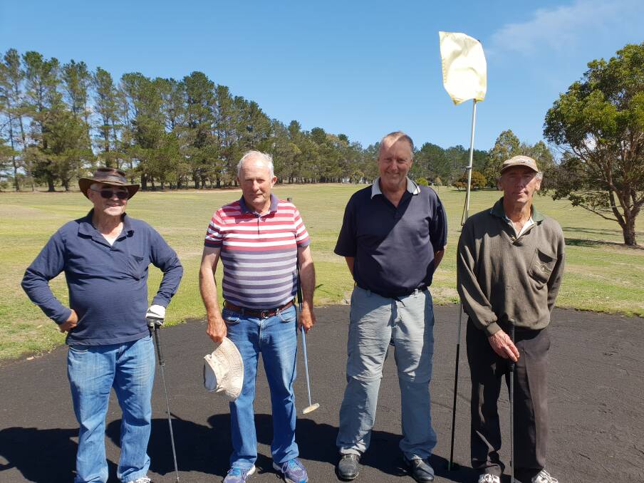 Bombala golfers Merv Douch, Pepper Thompson, Steve Tatham and Ray Fermor photographed before social distancing became mandatory.