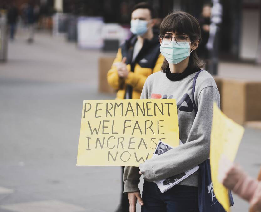 Students protest the reduction of pandemic support payments. Picture: Dion Georgopoulos