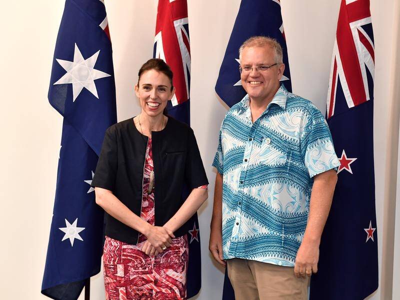 Jacinda Ardern and Scott Morrison, pictured in Tuvalu in August, are set to meet in Sydney.