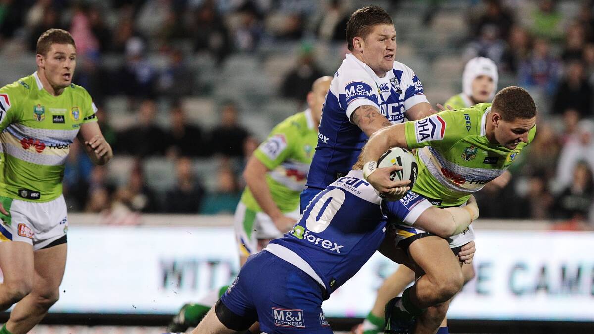 The Canterbury-Bankstown Bulldogs defeat the Canberra Raiders at GIO Stadium. Picture: Getty Images.
