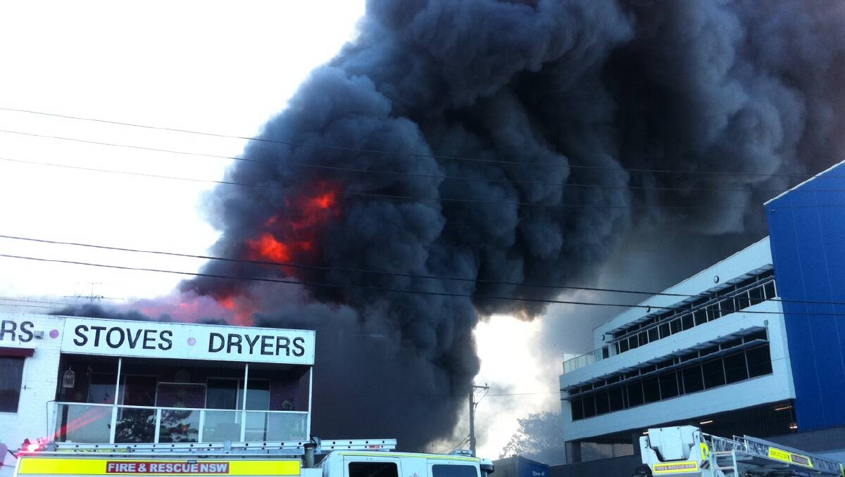 Fire at a Maitland Road, Mayfield,  whitegoods outleft. Picture Darren Pateman