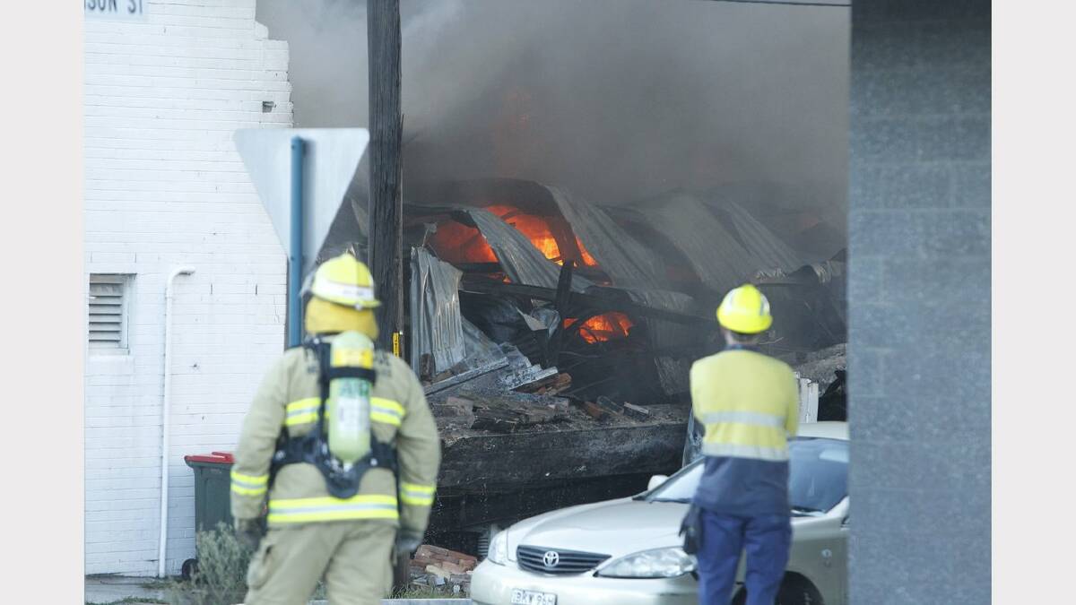 Scenes from the fire at Hunter Valley White Goods, Maitland Rd Mayfield. Picture Jonathan Carroll