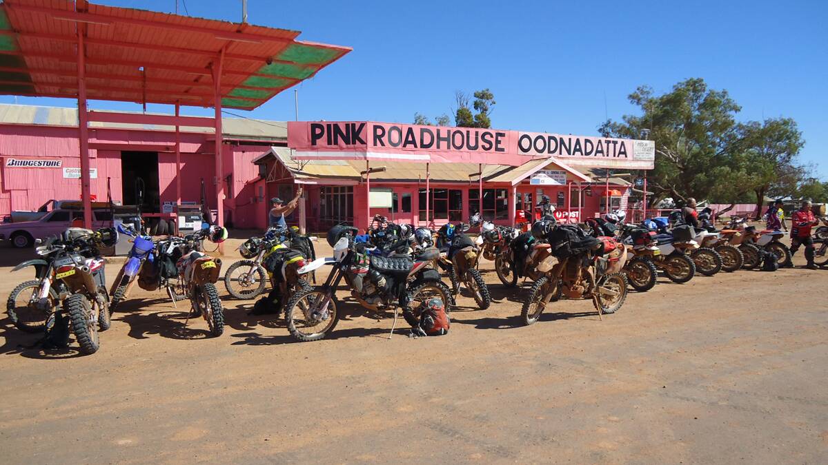 Bikes at day 4 lunch stop at the Pink Road house at Oodnadatta.
