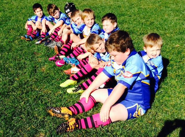 Junior Blue Heelers Under 7s team played in pink socks last weekend to show their support for the McGrath Foundation and Women in League program.