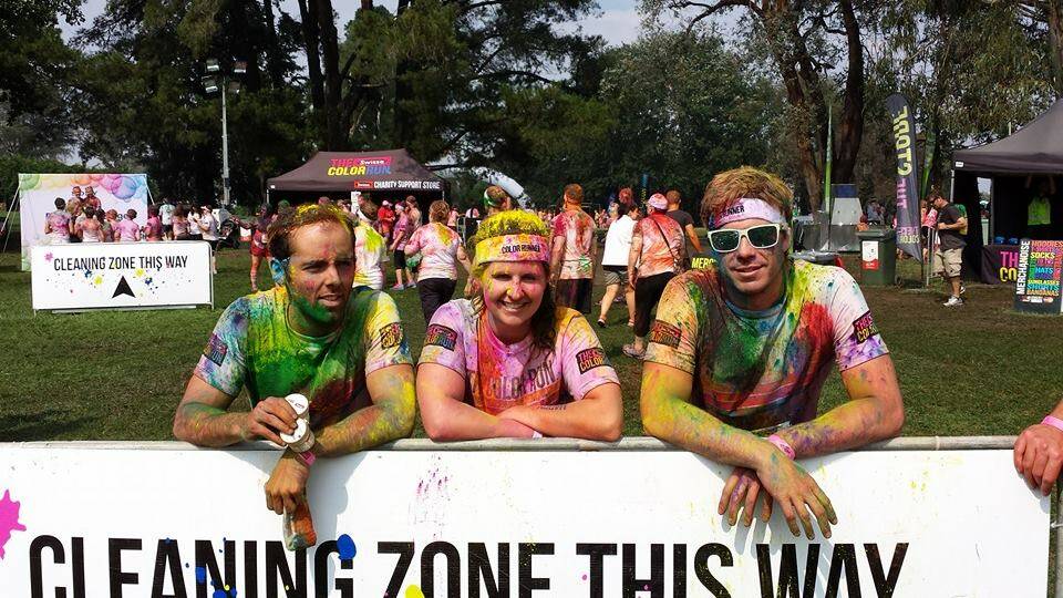 COOMA: Cooma runners Gerard Rampal, Alicia Connell and Brendan Wall were among 12,000 who took part in the first Color Run in Canberra. 
