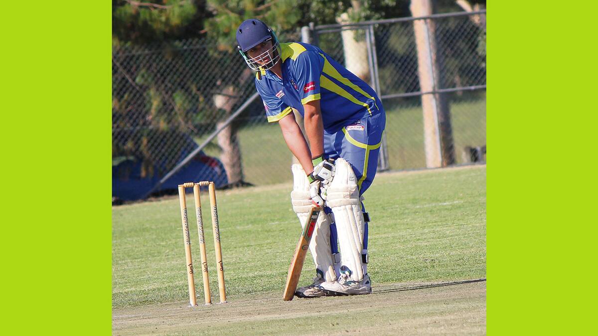 BEGA: Bega/Angledale Bull Andrew Dedman eagerly waits for another bowl during a blazing stint of 134 runs against Pambula on Saturday. 
 
