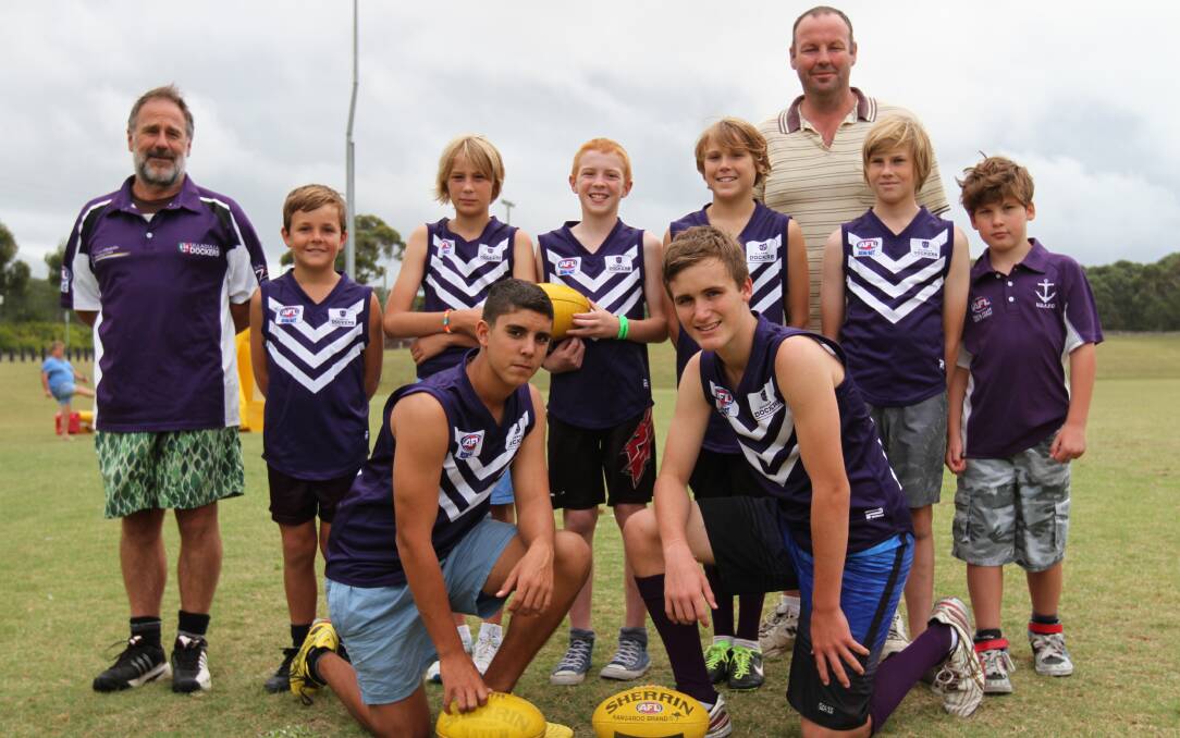 ULLADULLA: Ready for the coming AFL season after regisytering to play with the Ulladulla Dockers on the weekend were back: Drew Hicks, middle: David Burns, Ralph Cunneen, Harry Hicks, Caleb Gleeson, Rocco Forrester-Sach, Henry Burns and Crosbie Patterson, and front: Nathan Rolfe and Tyler McCabe. 