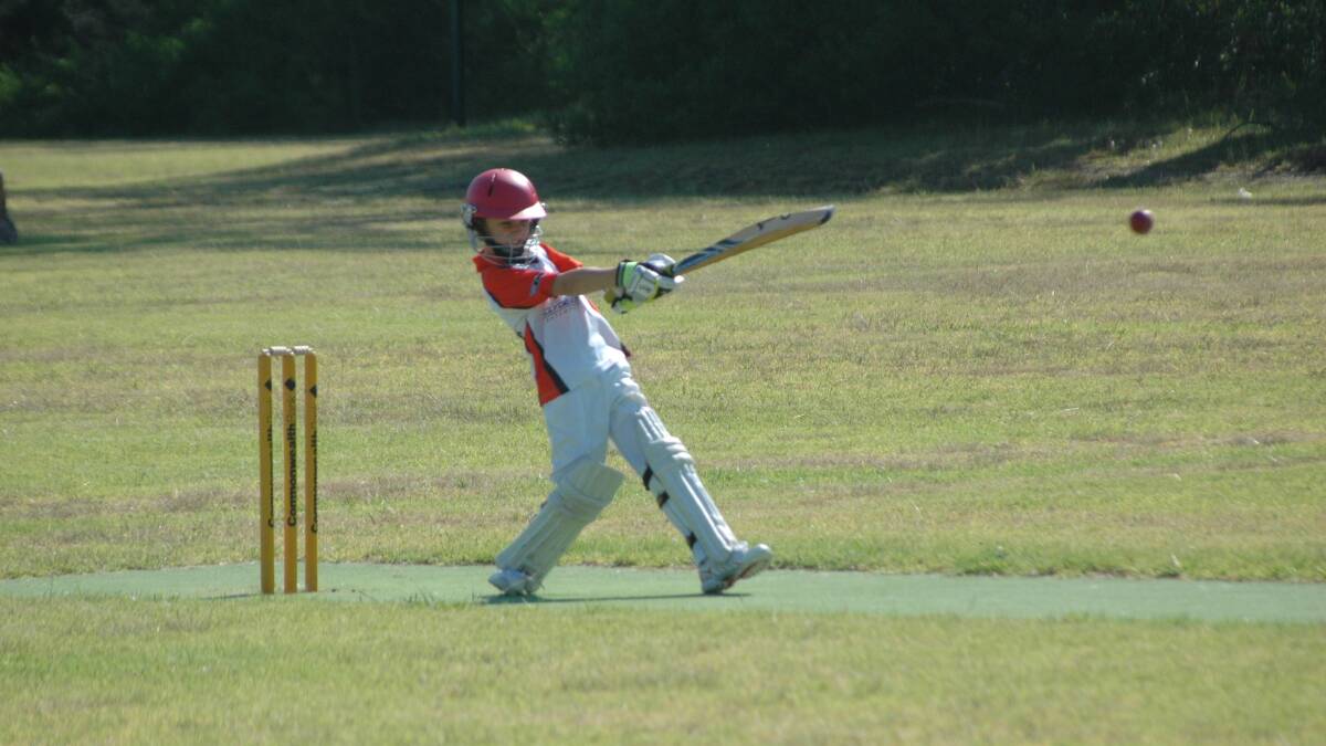 BATEMANS BAY: Batemans Bay under 10s cricketer Lachlan Smith plays a shot against Nowra on Saturday at Surfside. 