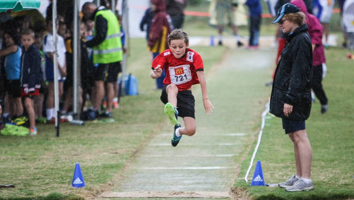 KIAMA: Heavy going during the long-jump evert at the State Little As Multi event at Myimbarr.