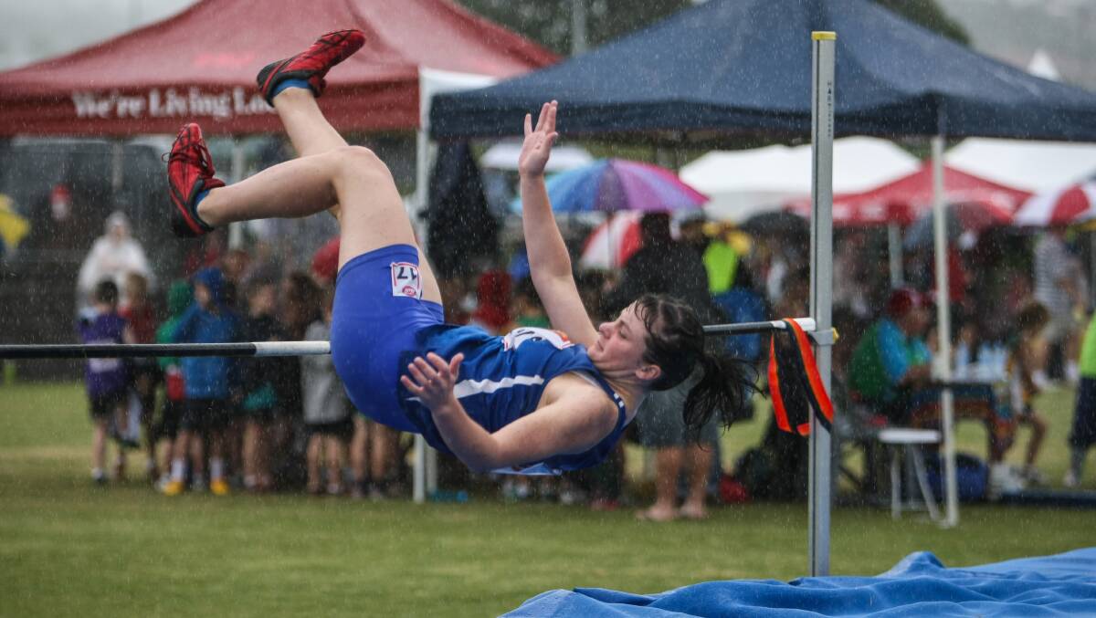 KIAMA: Lake Illawarra's Emily Fraser during high jump at the State Multi event on Saturday.
