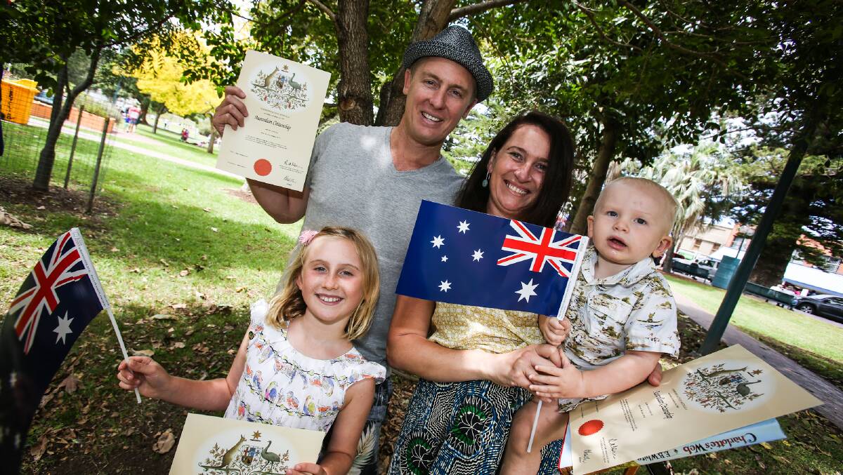 KIAMA: New Australian Citizens - originally from South Africa  - are Brett, Mila, 8, Geraldine and Marlow Nortje, 1. 