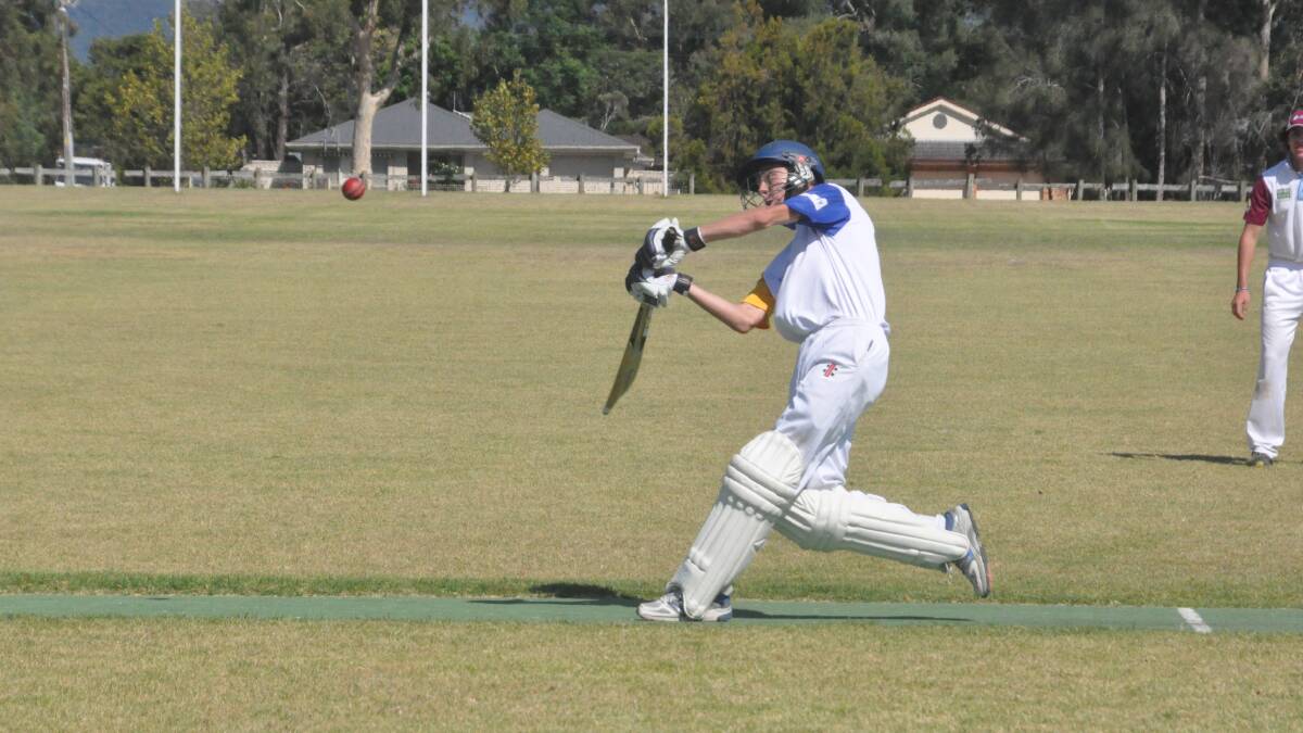 NOWRA: Star Bomaderry under 16s batsman Callum Mackay gets the scoreboard ticking over against North Nowra Cambewarra on Saturday at Artie Smith Oval. He went on to make 98 runs. Photo: DAMIAN McGILL 